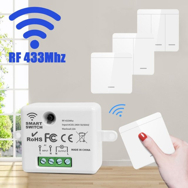 GGBEE Wireless Smart Switch Wandpanel in Weiß mit Fernbedienung, 433 MHz Lichtschalter für LED Lampen, 10A, 220 V - Bild 1