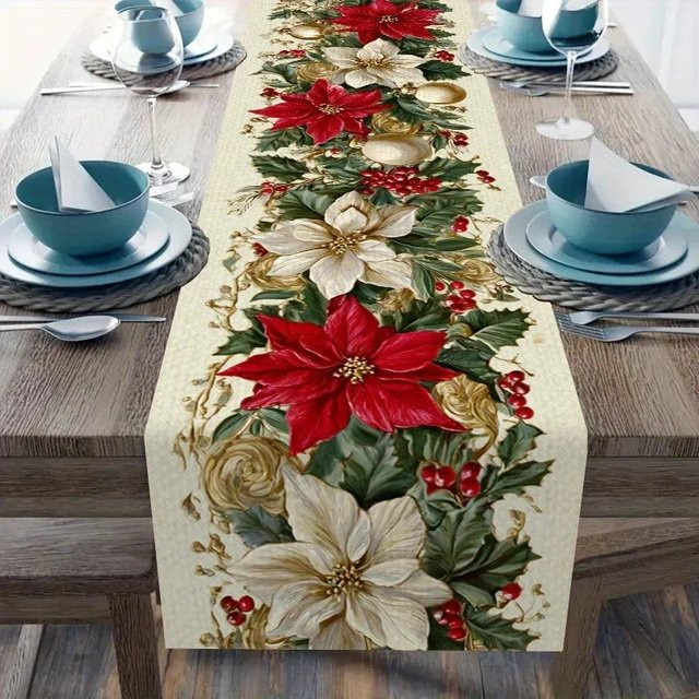 VIKAMA Weihnachts-Tischläufer mit Beeren-Design, rechteckig, mehrfarbig, maschinenwaschbar, B: 90 cm, H: 33 cm, T: 33 cm - Bild 1
