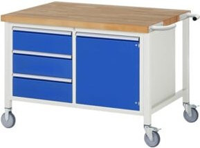 Rau Fahrbare Werkbank 8468 in Grau und Blau mit 3 Schubladen und 1 Tür, höhenverstellbar, B: 125 cm, T: 90 cm, H: 88 cm - Bild 1