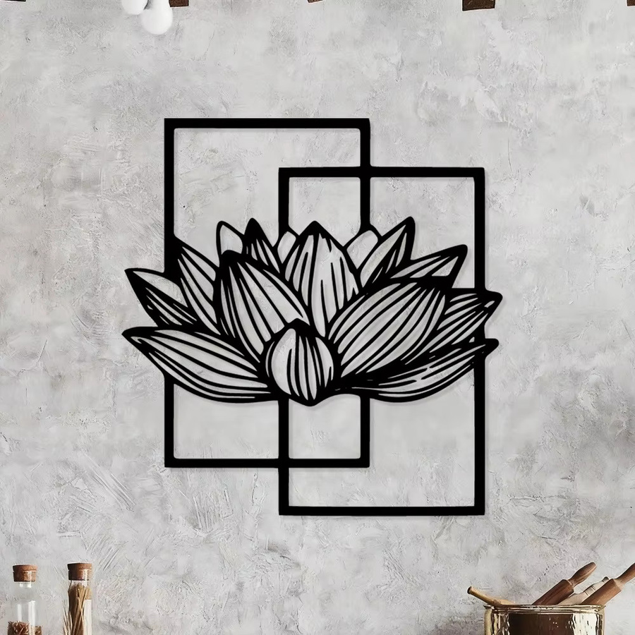 CIFBUY Lotusblüten-Metallwandkunst aus Eisen in Schwarz als elegante Zen-Wanddekoration für Innen- und Außenbereich - Bild 2