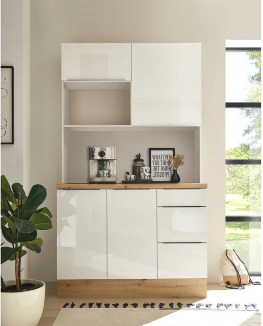 Respekta Küchenbuffet Marleen Weiß Hochglanz mit Soft-Close-Türen und Schubladen B/H/T: 120 x 211 x 60 cm - Bild 1
