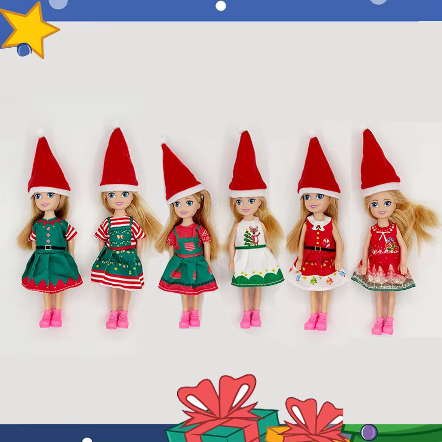KIEKA Weihnachts-Outfits für 5 Zoll/12 cm große Puppen, Puppenzubehör, 6-teiliges Set - Bild 2