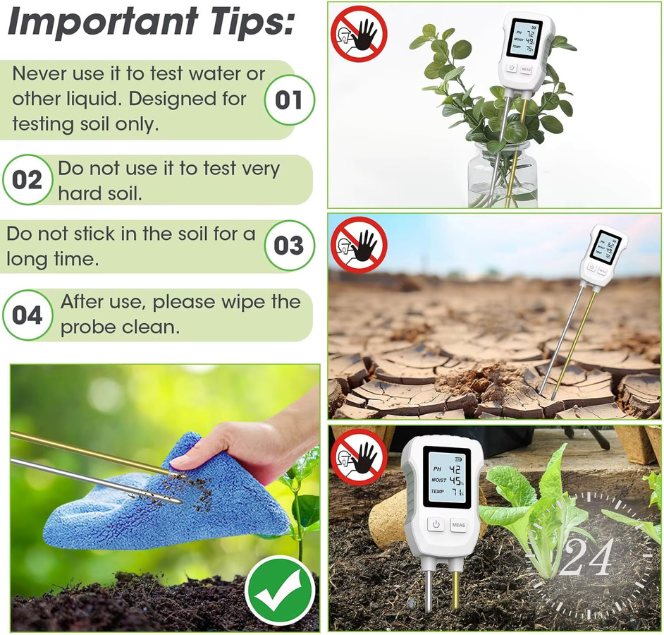 INSOMA 3 in 1 Digitaler Bodenmesser mit LCD-Anzeige für pH-Wert, Feuchtigkeit und Temperatur inklusive Hintergrundbeleuchtung für Zimmerpflanzen, Garten, Rasen und Farm - Bild 4