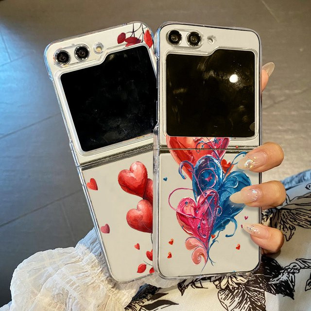 Stoßfeste Klapphülle mit Liebesherz-Print für Samsung Galaxy Z Flip6, Z Flip5 und Z Flip4 in Transparent - Bild 1