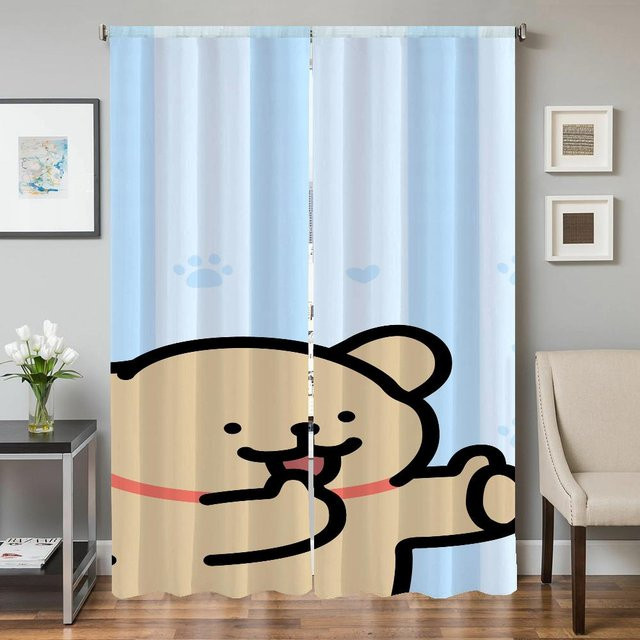 Household supplies MH Küchenvorhänge mit Malteser Hund Motiv, 2er-Set, Blau, semi-transparent, Breite: 50 cm, Höhe: 70 cm - Bild 1
