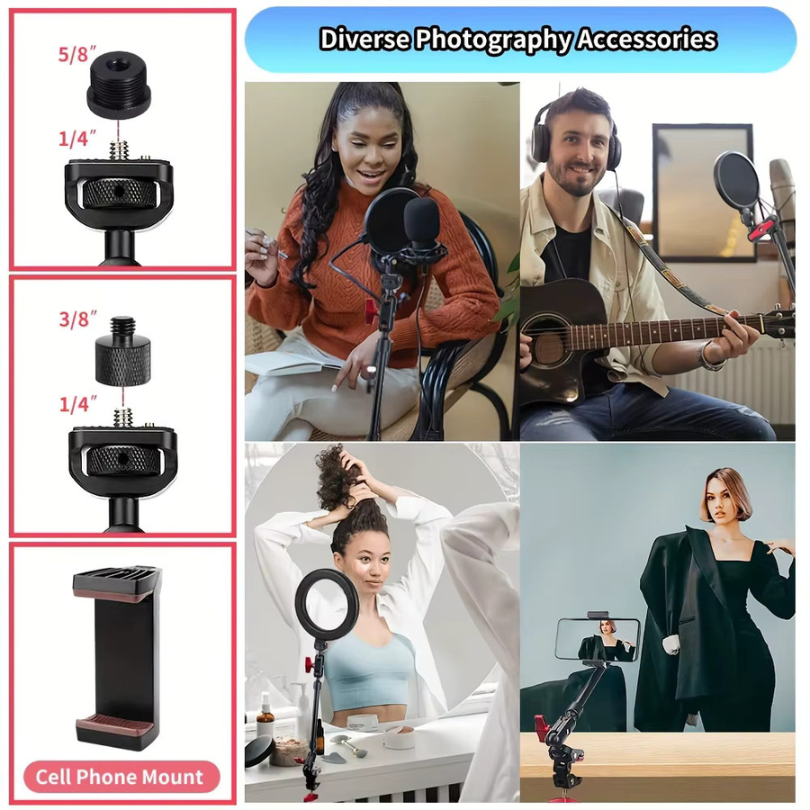 Verstellbarer Magic Arm aus Aluminium-Legierung in Schwarz, 22 Zoll (57 cm) mit 1/4 Zoll Befestigungsschrauben für Telefonhalter und Mikrofonhalter - Bild 5