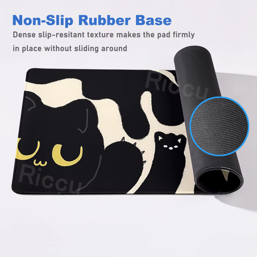Riccu Mauspad mit schwarzer Katze im Cartoon-Design, große Schreibtischmatte für Laptop und Tastatur, Schwarz - Bild 3