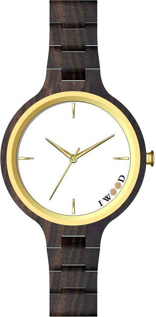 Iwood Damenuhr, Holz, Quarz, 37 mm, Schwarz, Weiß - Bild 1