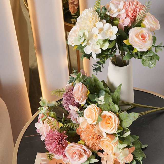 Dywjt Künstliche Seidenrosen in Pink als florale Tischdekoration für Hochzeit, Party und Home Decor - Bild 1