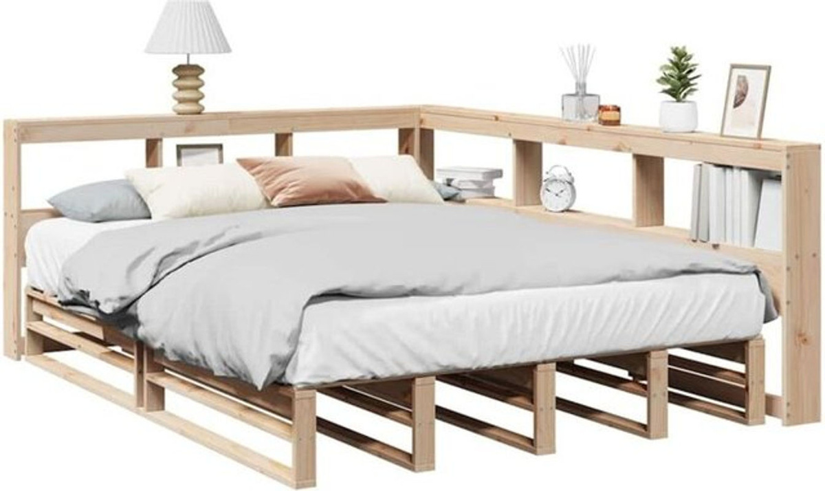 Massivholzbett mit Regal von Vidaxl aus Kiefer in Natur Braun, B/T/H: 150 x 200 x 80 cm - Bild 1