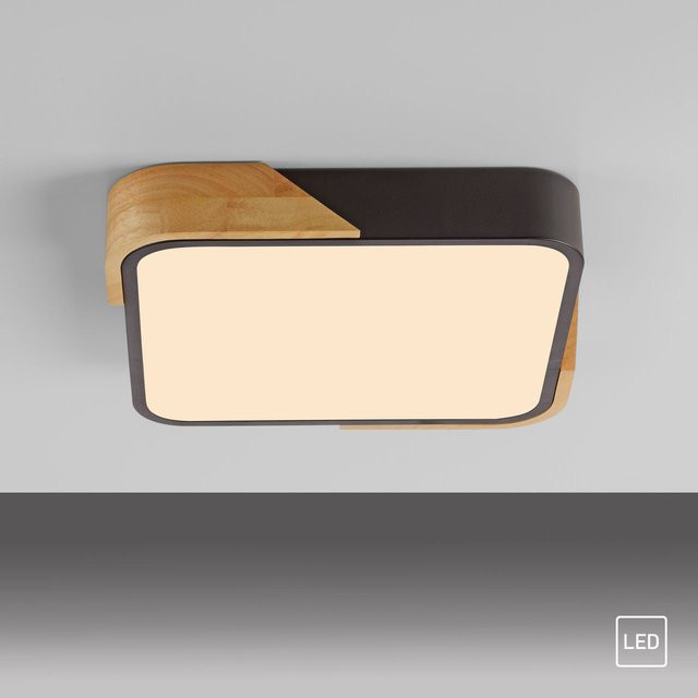 JUST LIGHT LED Deckenleuchte BILA in Schwarz und Holz, 24W, 3000K Warmweiß, Durchmesser: 32 cm - Bild 1