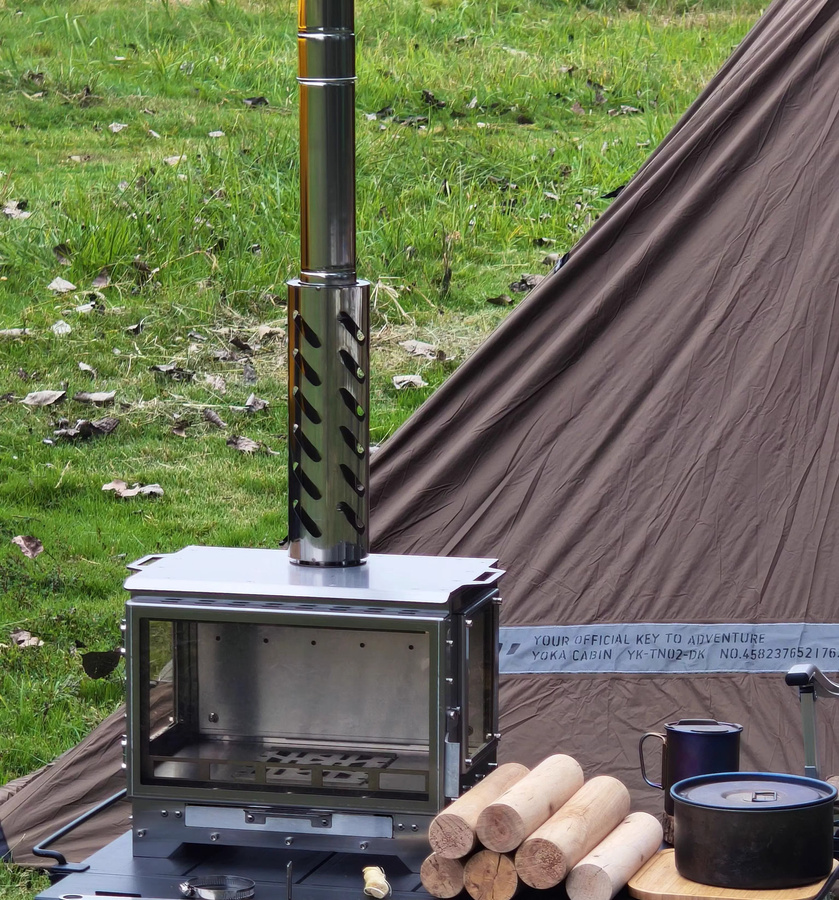 SmiloDon Holzofen aus Edelstahl in Silber für den Außenbereich mit 3-Glas-Feuerbeobachtung und Kamin für Camping und Zelte - Bild 3