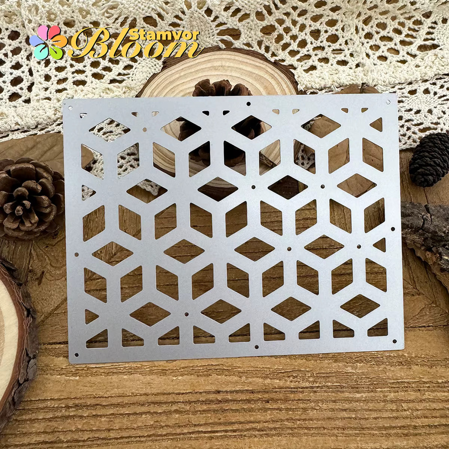 Metall Stanzform mit Diamanten-Würfel-Hintergrund für Scrapbooking und dekorative Prägung in Silber - Bild 3