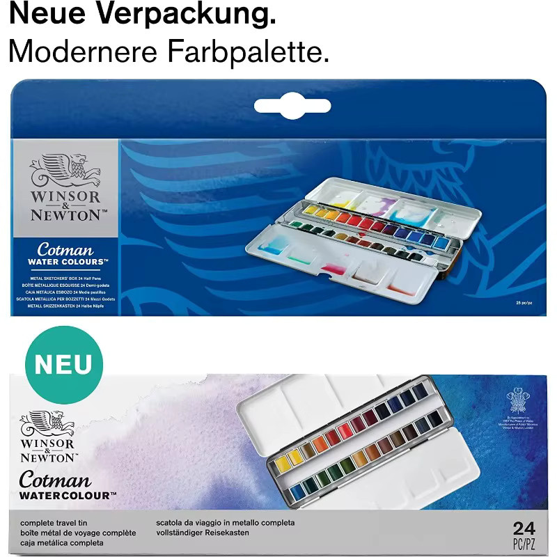 Winsor & Newton Cotman Aquarellfarben-Set in der Metallbox mit 24 halben Pfannen in Multicolour für Künstler - Bild 2