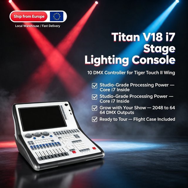 Quartz Titan V18 I7 Bühnenlichtkonsole 10 DMX-Controller für Tiger Touch II Mobile Wing mit Flightcase - Bild 1