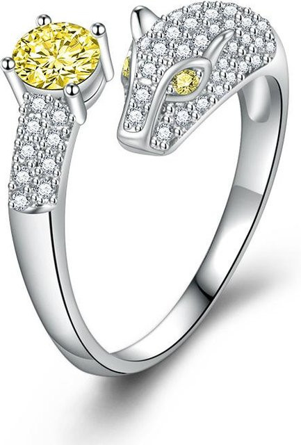 POMOiii Leopardenkopf-Ring, Zirkon, gelb, Damen, größenverstellbar - Bild 1