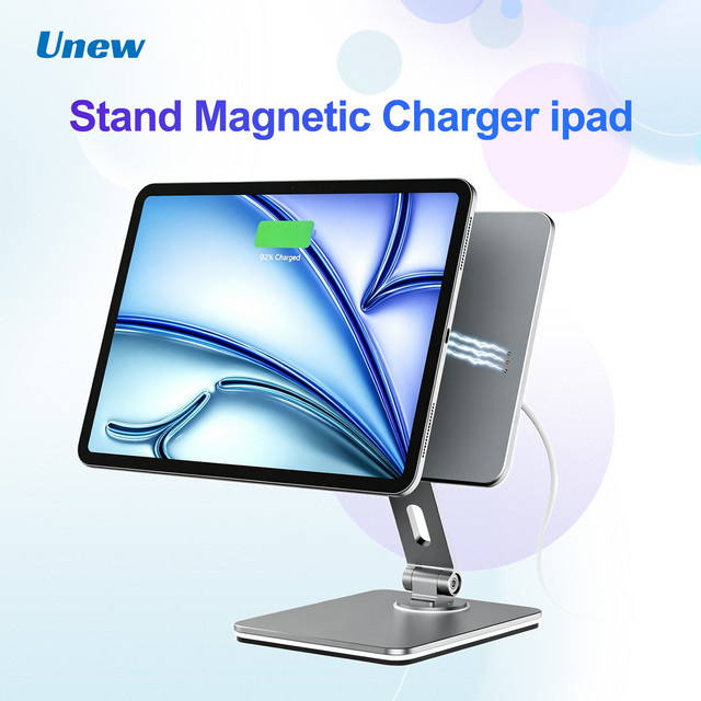 UNEW Magnetischer iPad-Ständer 360 Grad drehbar und faltbar aus Aluminium mit kabelloser Ladefunktion für iPad Air 10.9/11 und iPad Pro 11 in Schwarz oder Silber - Bild 1