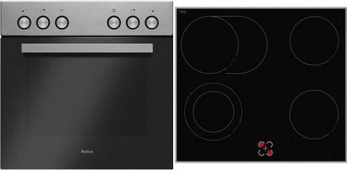 Amica EHC 933 011 Einbauherdset mit Glaskeramikkochfeld in Edelstahl und Schwarz, Elektroherd mit Heißluft, Grill und Dampfreinigung, B/H/T: 59,5 x 59,5 x 59,5 cm - Bild 1