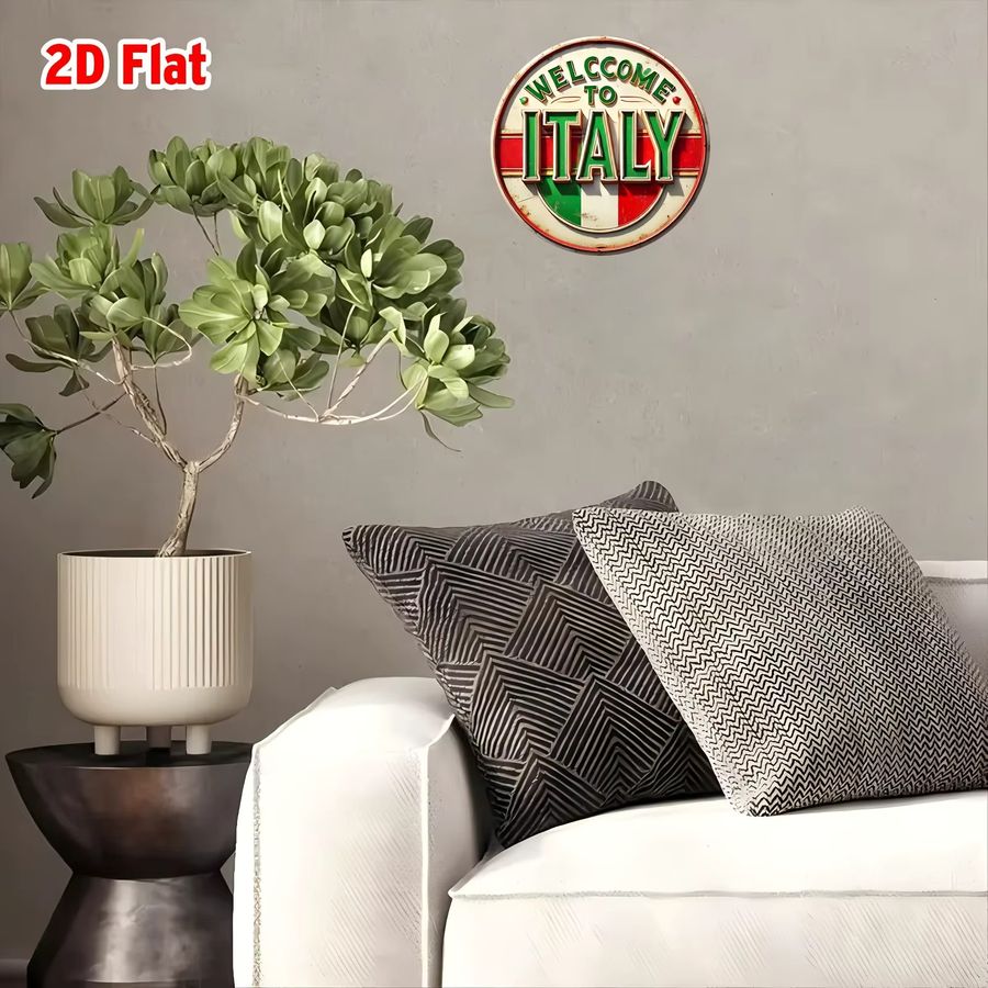 Potdemiel Retro Aluminium Wandschild Welcome to Italy Rund in italienischen Flaggenfarben - Bild 4