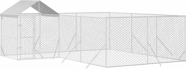 vidaXL Outdoor-Hundezwinger mit Dach aus verzinktem Stahl in Silber, B/T/H: 6 x 6 x 2,5 m - Bild 1
