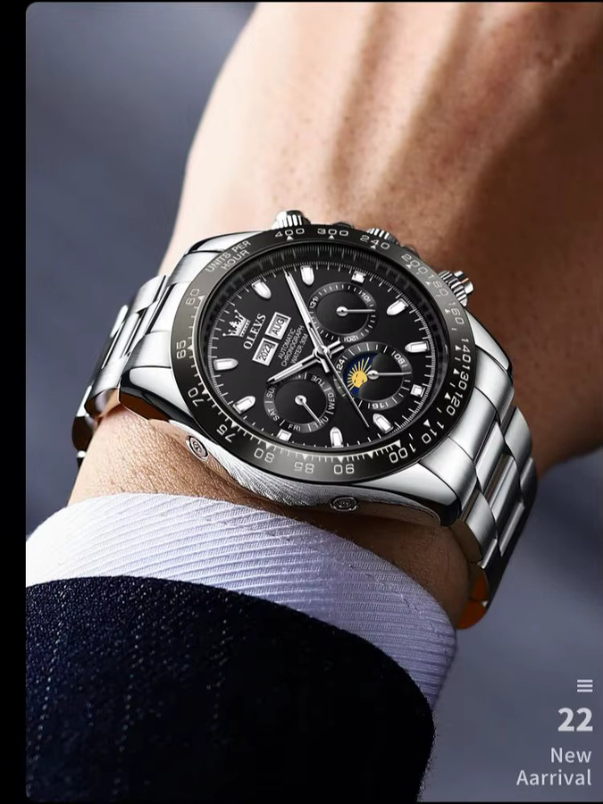OLEVS Armbanduhr, Automatik, Edelstahl, Bicolor, Herren, Mondphase, Datum, Wochentag - Bild 6