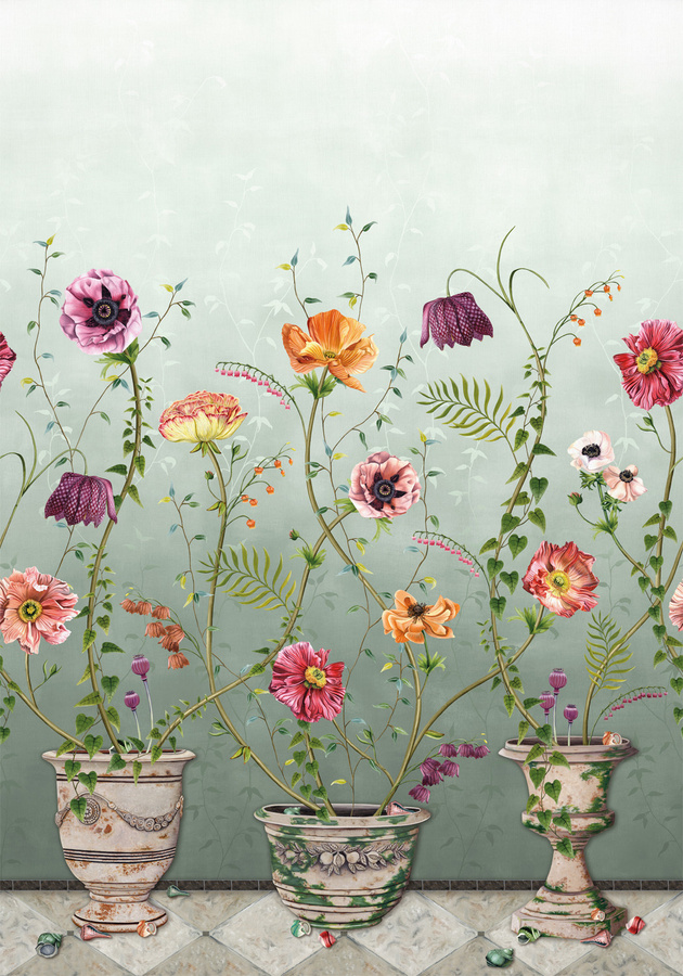 Osborne & Little Wandbild Lamorran in Celadon Grün mit Blumenmuster aus Vlies - Bild 1