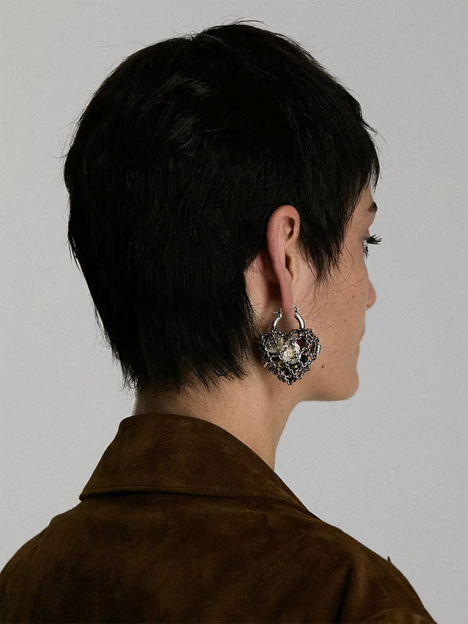 ZHUHE Herz-Ohrringe, Silber, Vintage, Damen - Bild 2