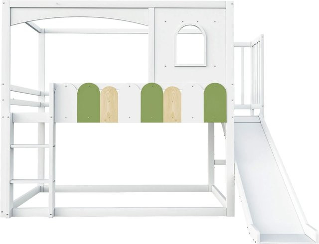 Merax Etagenbett für Kinder im Hausdesign mit Rutsche, Farbe Weiß, B/T/H: 200 x 90 x 175 cm - Bild 1