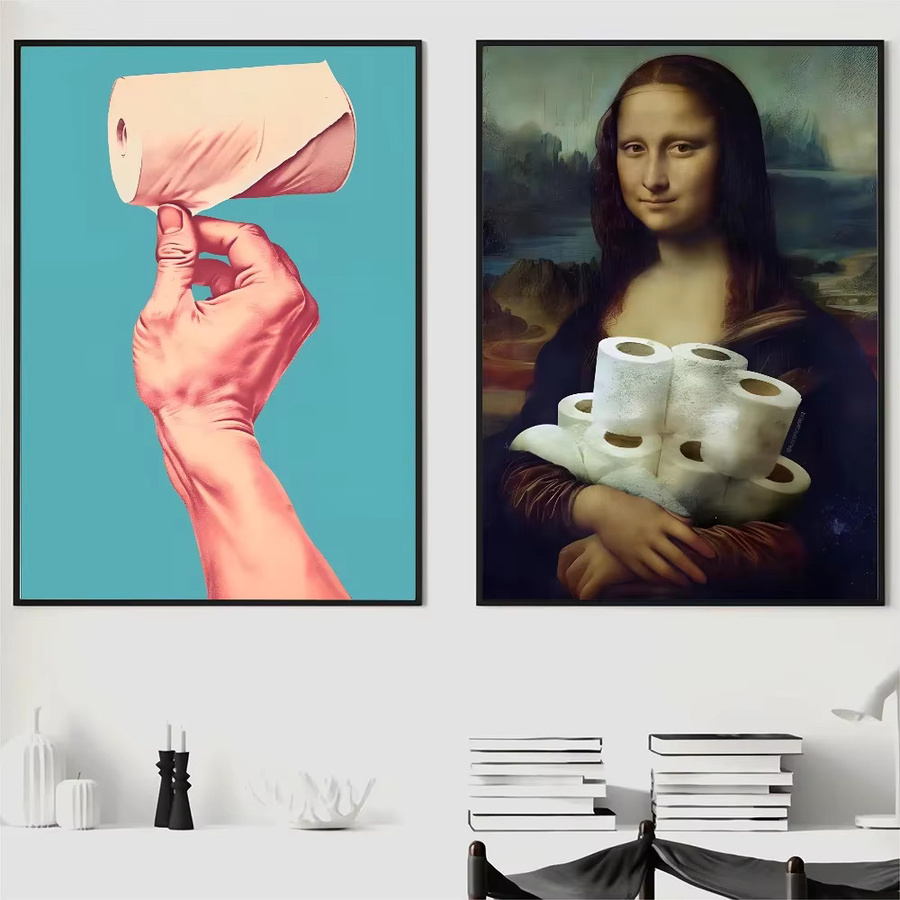 Lustiges Mona Lisa Poster mit Perlen und Toilettenpapier als Wanddekoration für dein Badezimmer aus Papier - Bild 4
