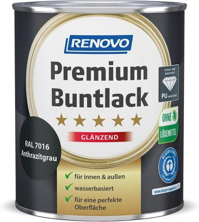 RENOVO Buntlack für Holz in Anthrazit Grau, wasserbasiert, wetterfest und glänzend, 0,75 l - Bild 1