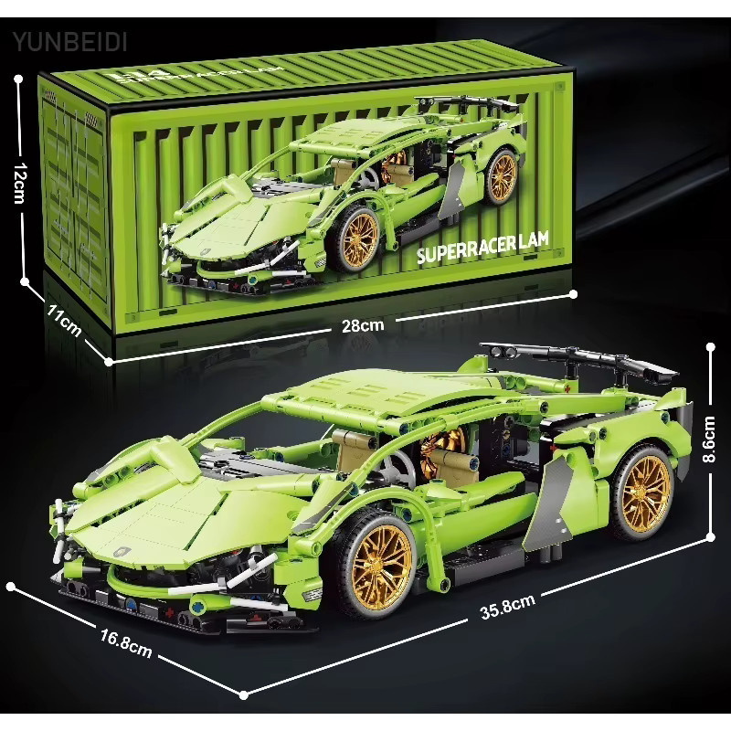 YUNBEIDI Technologie Rennwagen Block Modell, 1280 Teile, 1:14 Maßstab - Bild 3