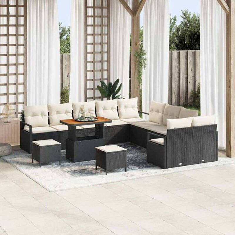 vidaxl Garten-Sofa-Set aus Poly-Rattan und Metall in Schwarz mit 13-teiligen Polstern und Fußhockern - Bild 1