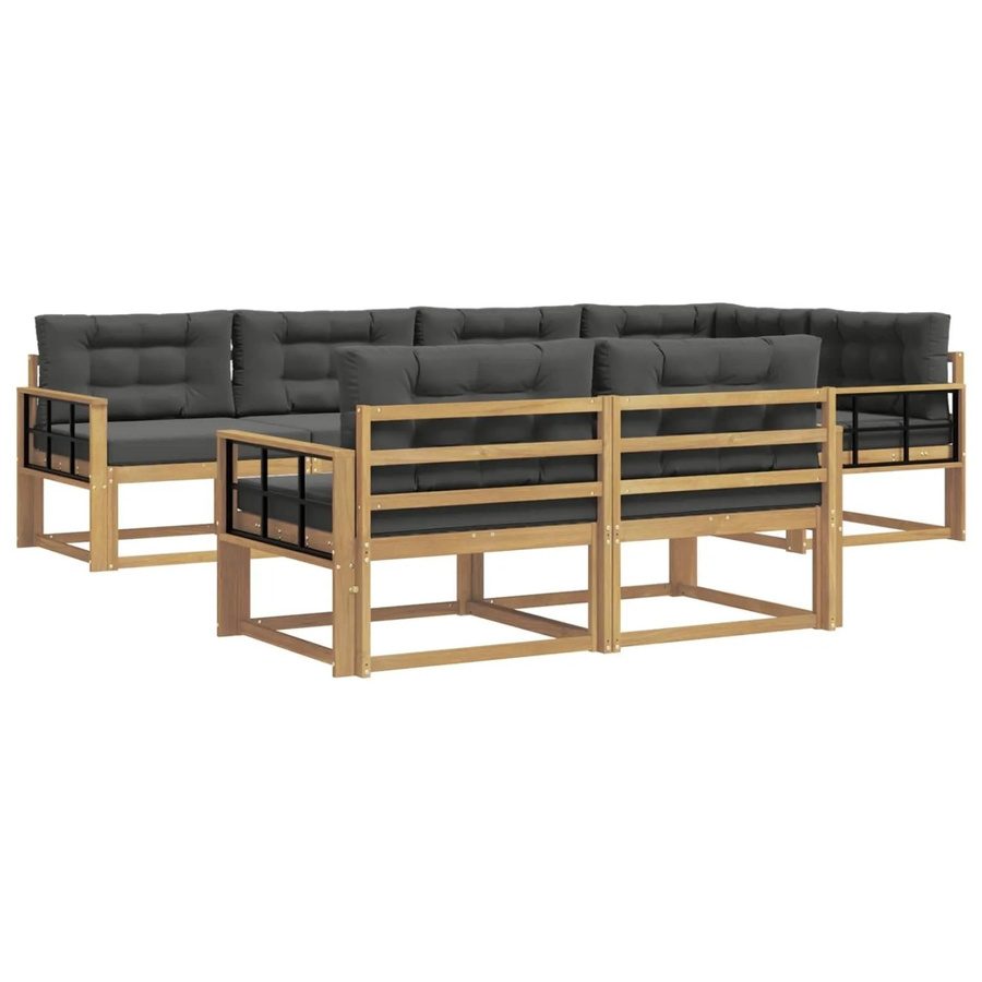 vidaXL Outdoor-Sofagarnitur 6-teilig L-Form aus Akazienholz mit Polstern in Weiß und Anthrazit - Bild 2