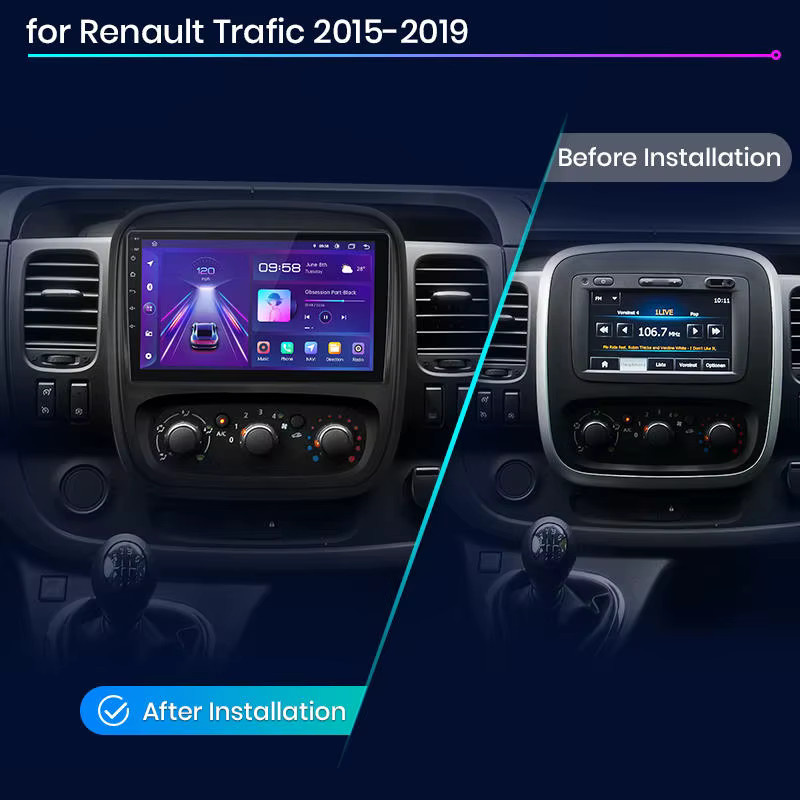 Junsun Android Autoradio für Renault Trafic 3 (2014-2021) und Opel Vivaro B (2014-2018) mit 9,0 Zoll Touchscreen, kabellosem Apple CarPlay, Android Auto, GPS, Bluetooth, WiFi und DSP in Schwarz - Bild 2