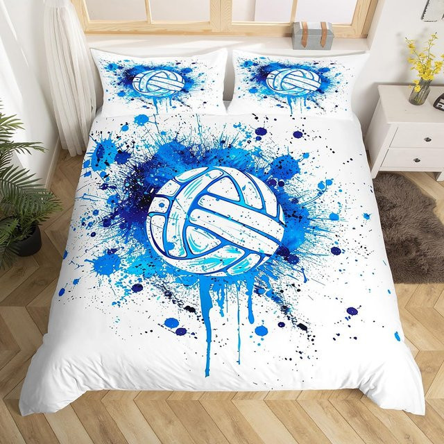 Your Warm Home Volleyball Bettwäsche Set mit Aquarell-Design in Blau, 3-teilig, B/H: 150 x 200 cm, Kissenbezug: 50 x 70 cm - Bild 1