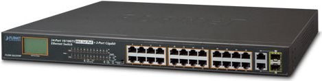 PLANET FGSW-2622VHP Unmanaged Switch, 24 x 10/100 PoE+ Ports und 2 x Kombi-Gigabit-SFP, Schwarz, Rack-montierbar - Bild 1