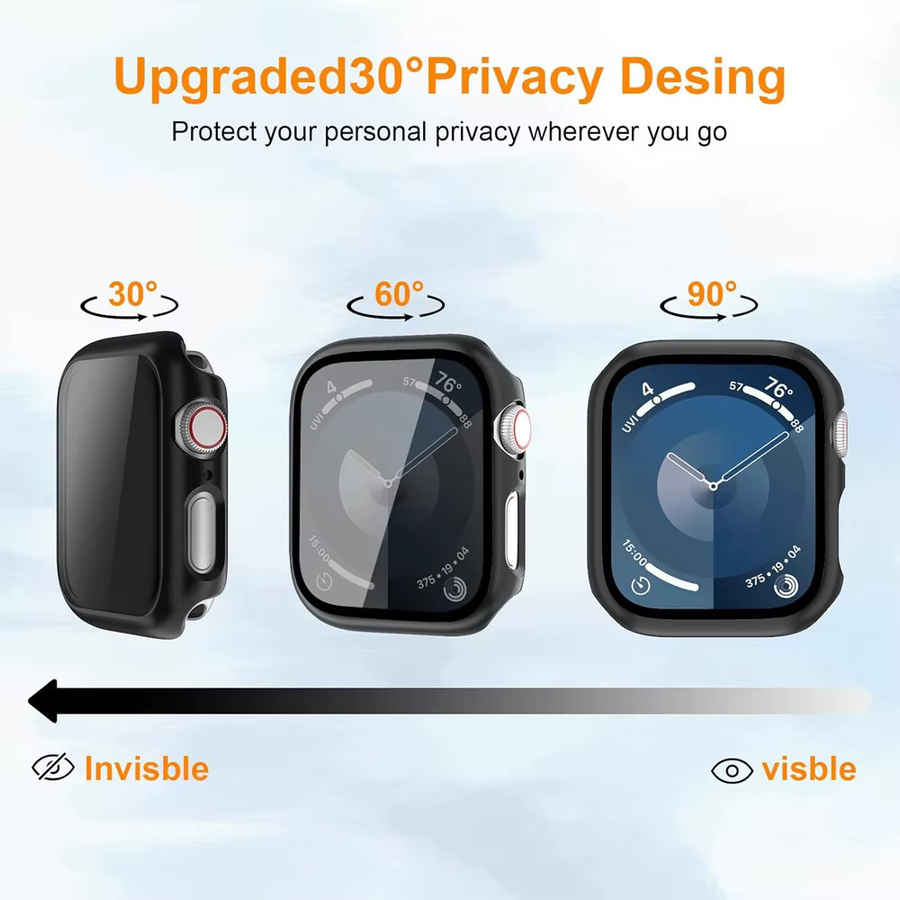 LCAPLE Sichtschutzfolie aus gehärtetem Glas für Apple Watch 9 8 7 6 5 SE Ultra 2 in Transparent und Schwarz - Bild 3