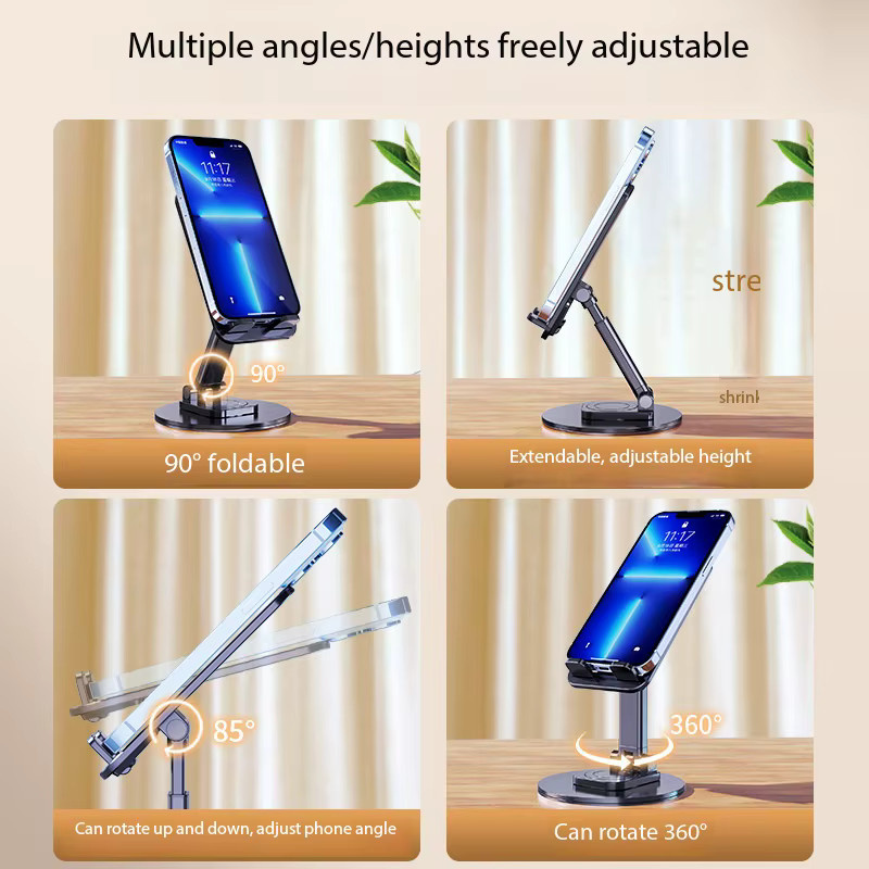 BEIQIU Universeller 360 Grad drehbarer Metall-Handyhalter in Schwarz, faltbar für Schreibtisch, kompatibel mit iPhone, iPad, Tablets und Xiaomi - Bild 6