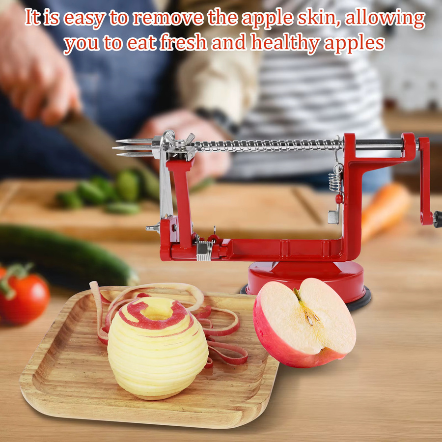 Willstar 3-in-1 Apfelschäler aus Edelstahl in Rot und Silber als manueller Obstschäler mit Schneidewerkzeug und Entkerner - Bild 2