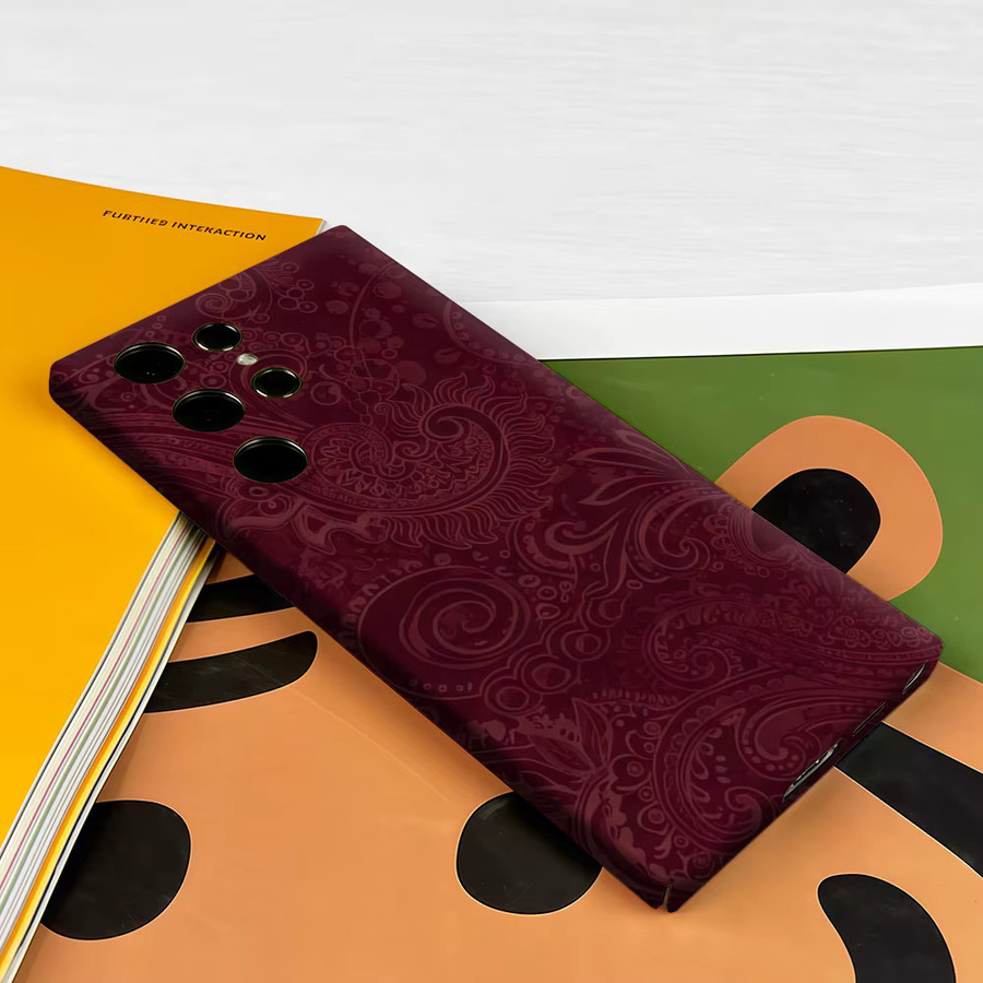 Aurbe Handyhülle für Samsung Galaxy S26 S25 S24 S23 Ultra Plus in Burgundy Paisley mit HD Hard Doppelschicht-Film - Bild 3