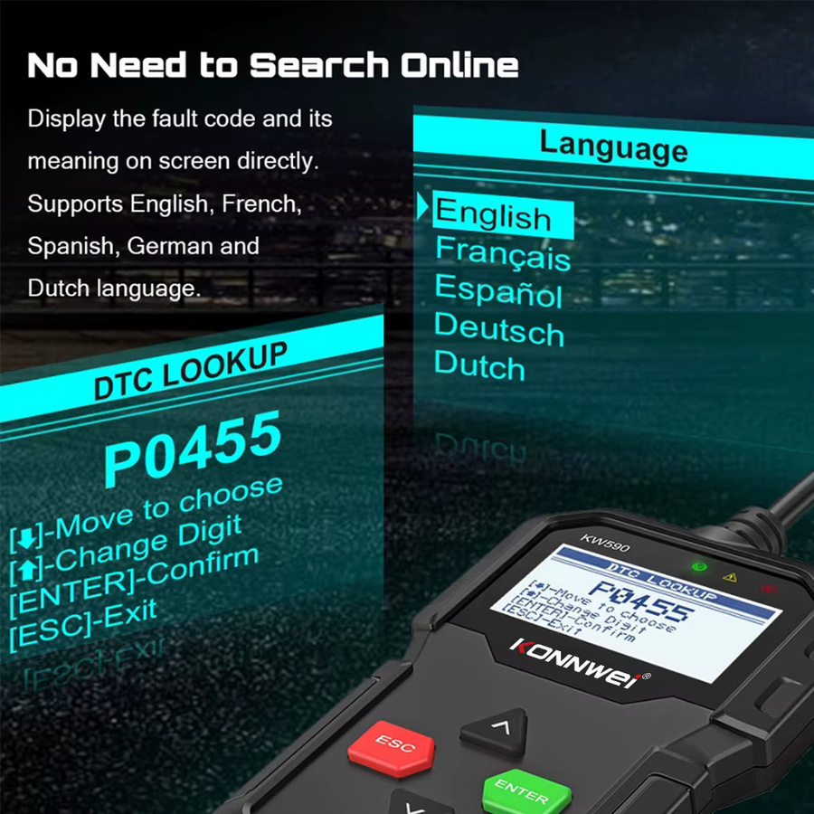 KONNWEI KW590 OBD2 Auto Diagnosegerät zum Auslesen von Fehlercodes in Schwarz - Bild 3