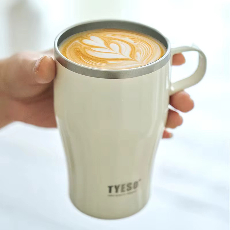 Tyeso Kaffeebecher aus Edelstahl mit Griff, isoliert und tragbar für heiße und kalte Getränke, Blau, 400 ml - Bild 2