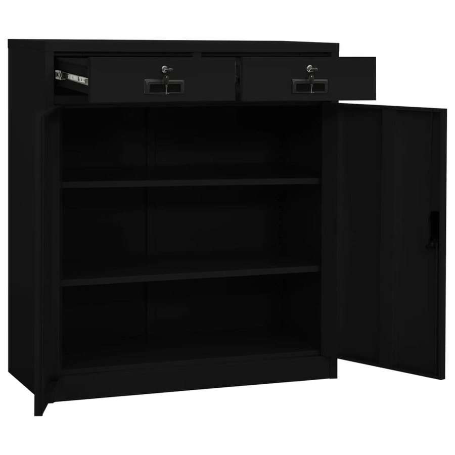 vidaXL Büroschrank aus Stahl in Schwarz mit Türen und Schubladen, B/T/H: 90 x 40 x 102 cm - Bild 2