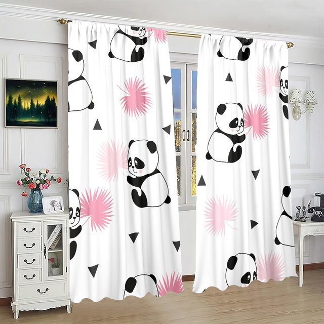 Yiran Furniture Vorhänge mit Panda-Print aus Polyester, 2er-Set, semi-transparent, Breite: 76,2 cm, Höhe: 165,1 cm - Bild 1