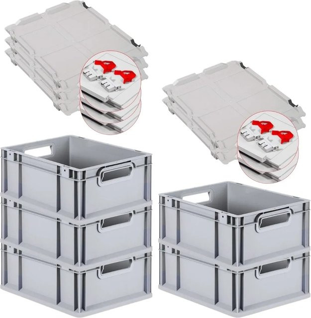 PROREGAL SuperSparSet 5x Eurobox NextGen Grip mit Scharnierdeckel und roten Schiebeschnappverschlüssen, Grau, H x B x T: 17 x 30 x 40 cm - Bild 1