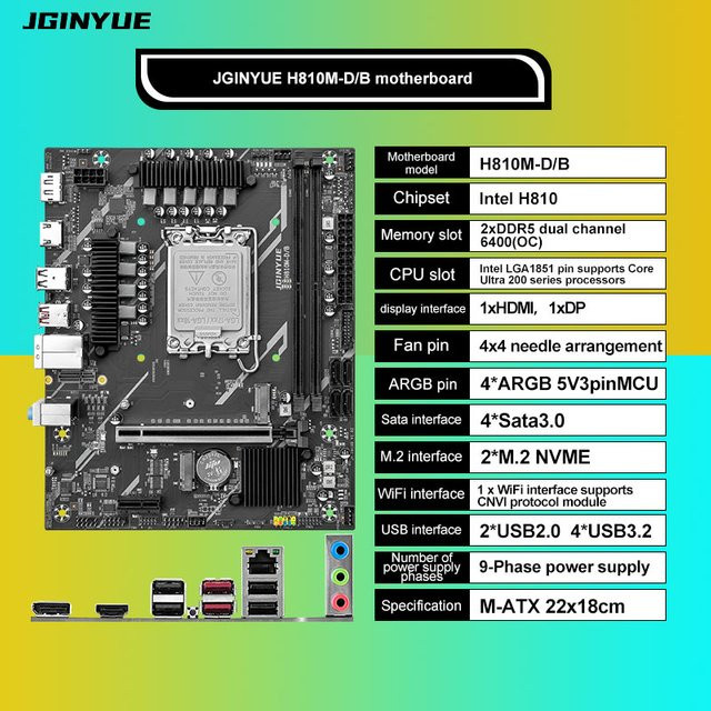Intel H810 Micro-ATX Motherboard LGA1851 für Intel Core Ultra 200 Serie, DDR5, Schwarz - Bild 1
