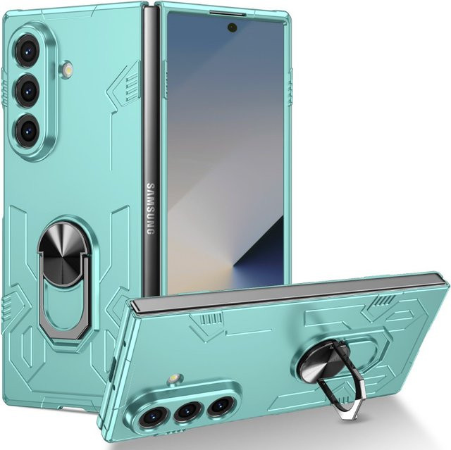 DO AS YOU WISH Magnetische Fingerring-Telefonhülle für Samsung Galaxy Z Fold 7, 6, 5, 4, 3 5G in Türkis mit stoßfester Rüstung und integriertem Ständer - Bild 1