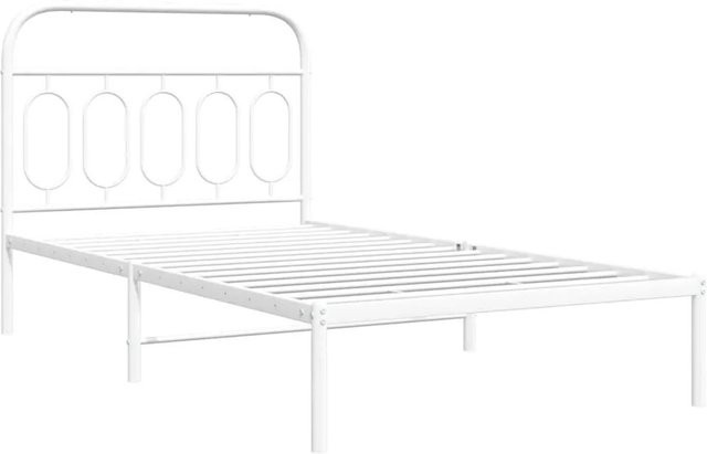 vidaXL Bettgestell aus Metall mit Kopfteil in Weiß, B/T/H: 100 x 200 x 105 cm - Bild 1