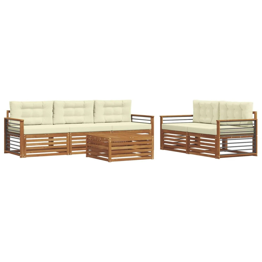 vidaXL Outdoor-Sofagarnitur 6-teilig aus Akazienholz mit Kissen in Natur und Creme - Bild 2