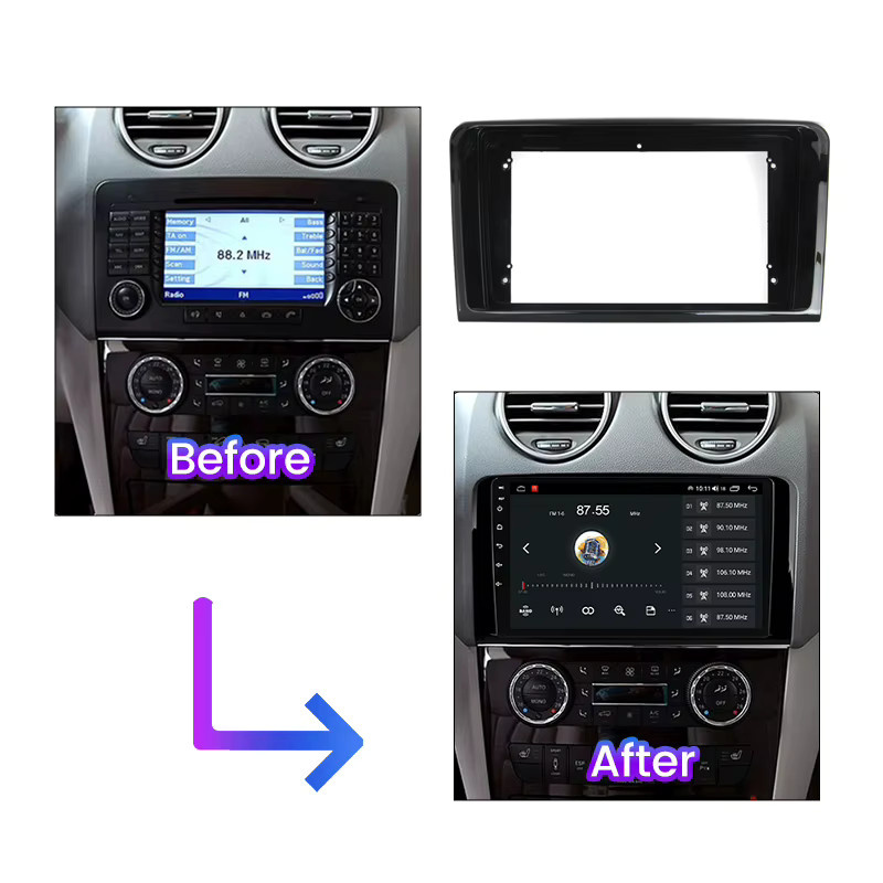 STRONGNAVI Fascia Adapter 9 Zoll für Mercedes Benz ML GL ML350 GL320 X164 (2005-2009) für Android Auto Radio Steuergerät Rahmen und Kabelbaum in Schwarz - Bild 4